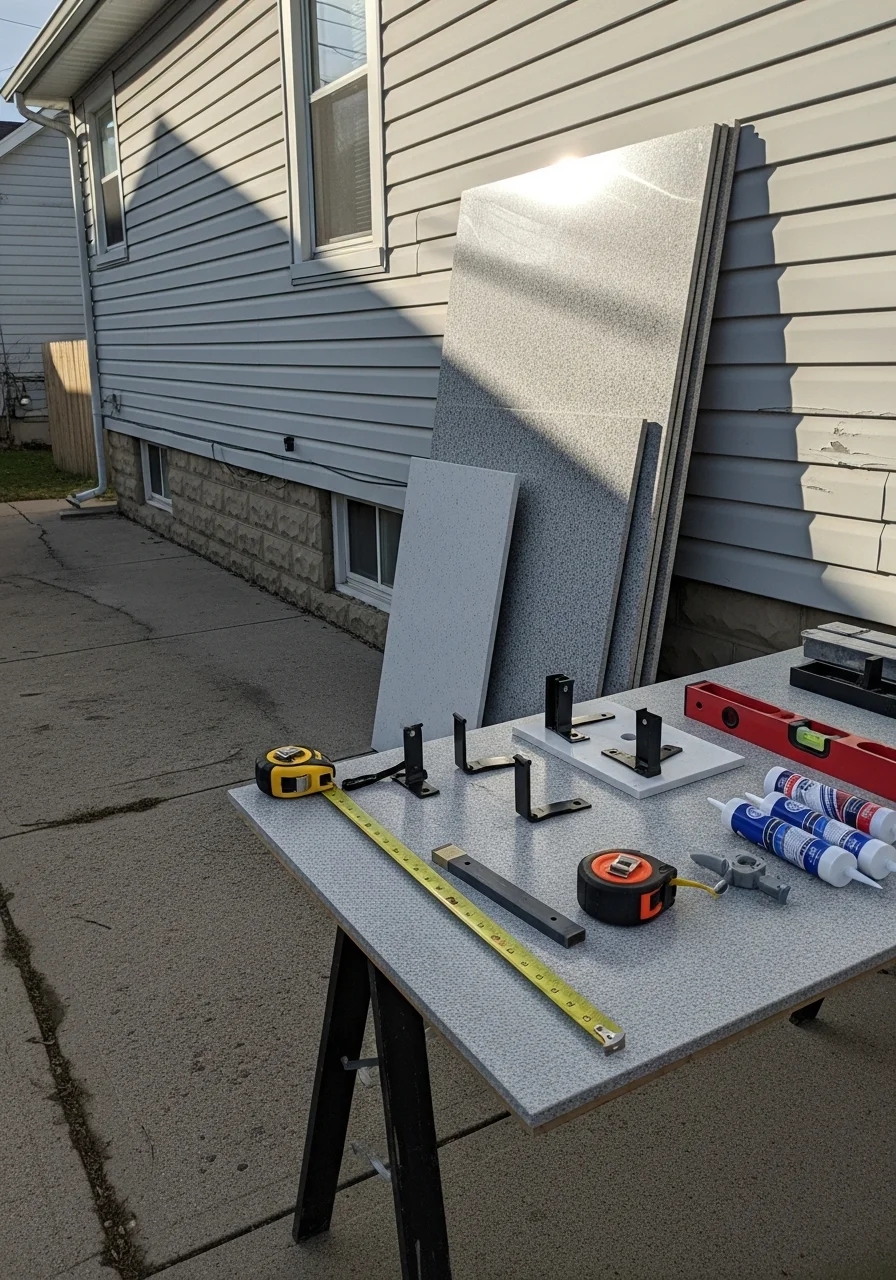 Professional crew member on Hamburg property with tools and equipment.