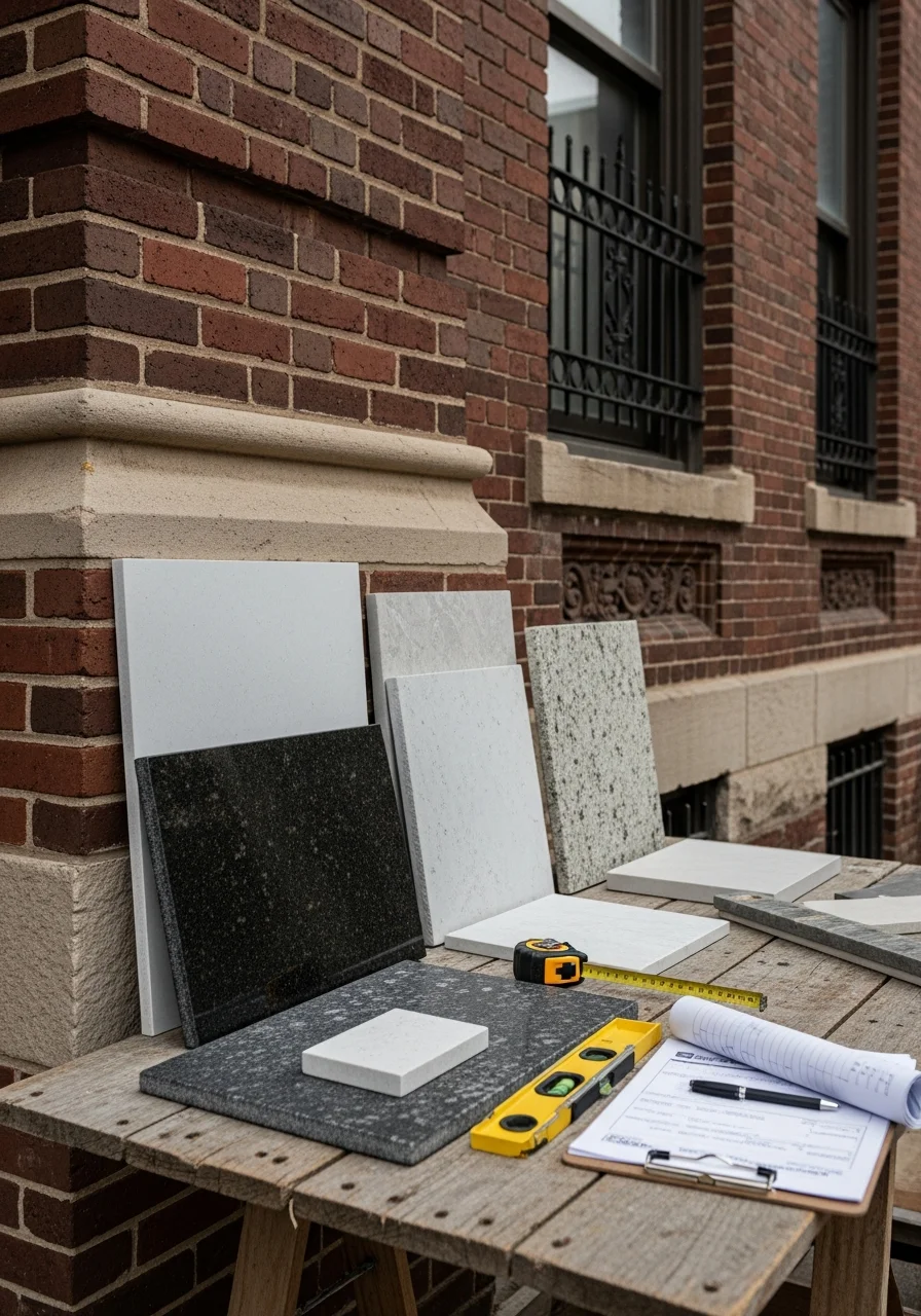 Professional crew member working on Rochester property facade.
